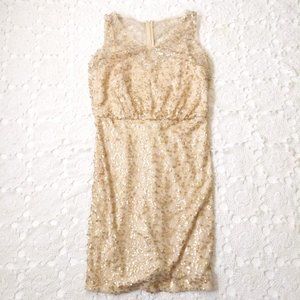 Calvin Klein Sequin Dress Pencil Short Gold Champagne V Neck Sleeveless 10 Women